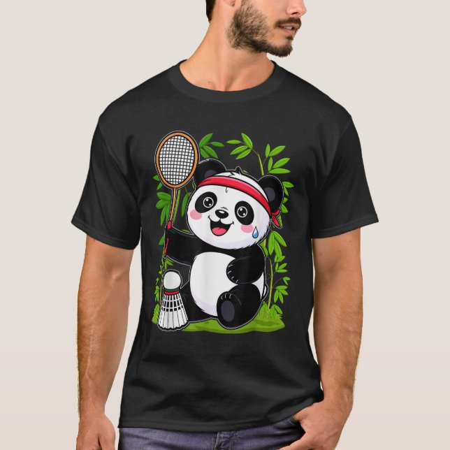 Camiseta Badminton Panda Escavado - Engraçado Shuttle Ani (Frente)
