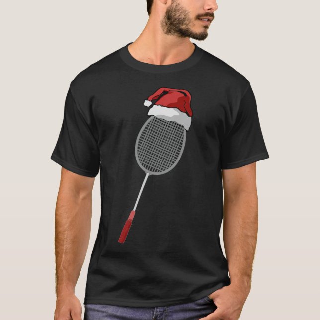 Camiseta Badminton Racket Feliz Natal Hat Slogan  (Frente)