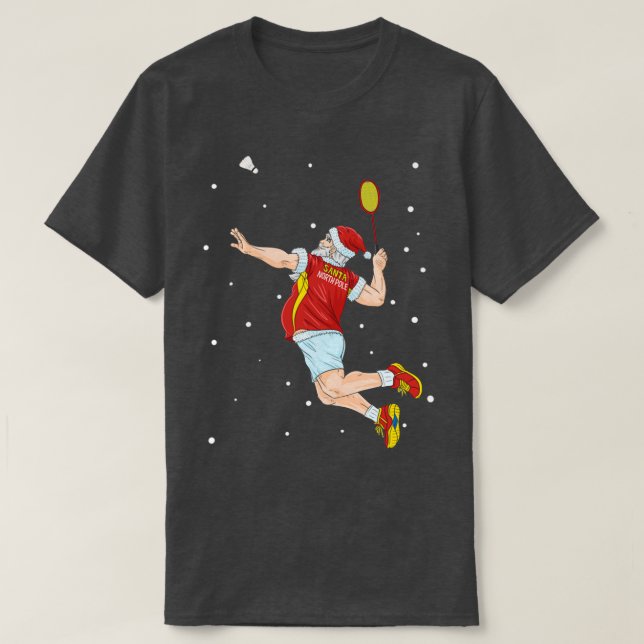 Camiseta Badminton Santa Claus Shuttlecock Christmas (Frente do Design)