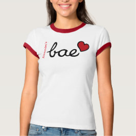Camiseta Bae texto para bebês e coração vermelho com namora