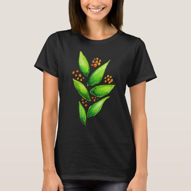 Camiseta Bagas abstratas da laranja da planta verde da (Frente)