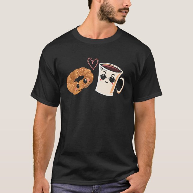 Camiseta Bagel Café Viciado em Foodie Bread Bebida Cafeine (Frente)