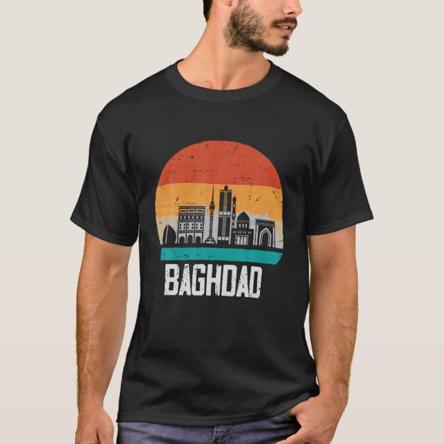 Camiseta Baghdad Iraque Retro Vintage Sunset Skyline Baghda (Frente)
