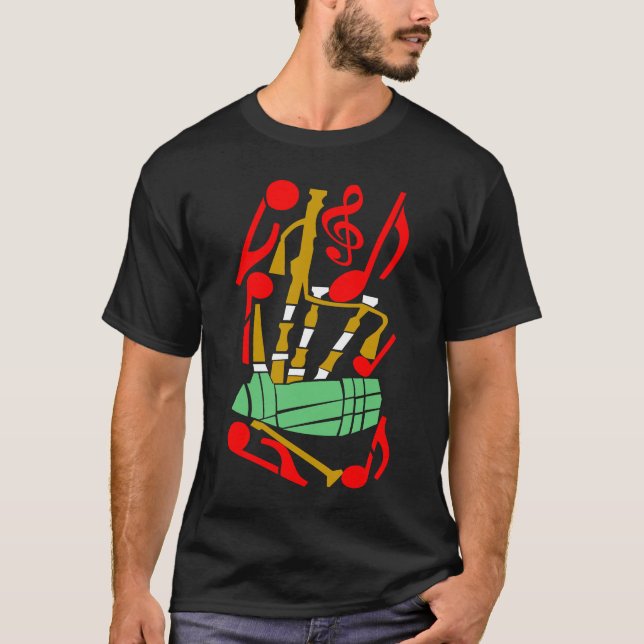 Camiseta Bagpipe Red Music Notes (Frente)