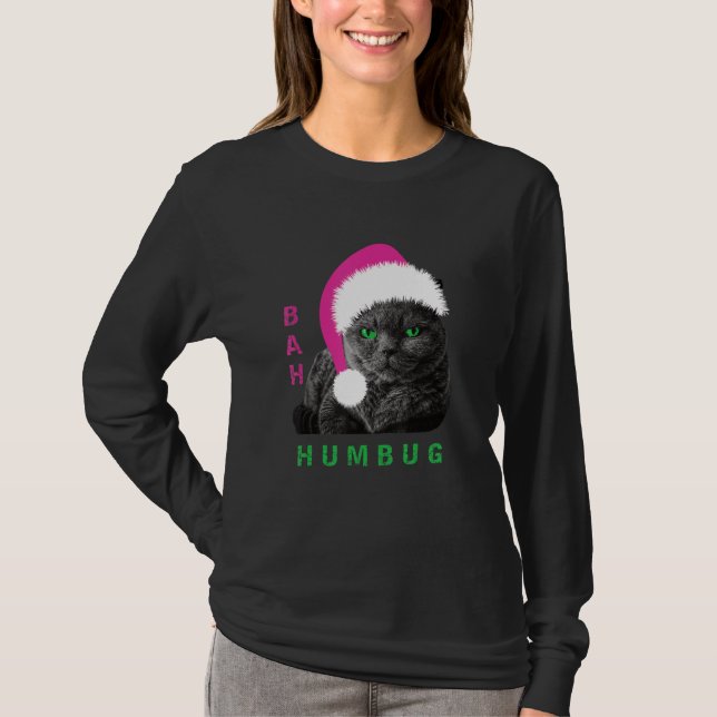 Camiseta Bah Humbug Cat Santa Hat Christmas Holiday_1 (Frente)