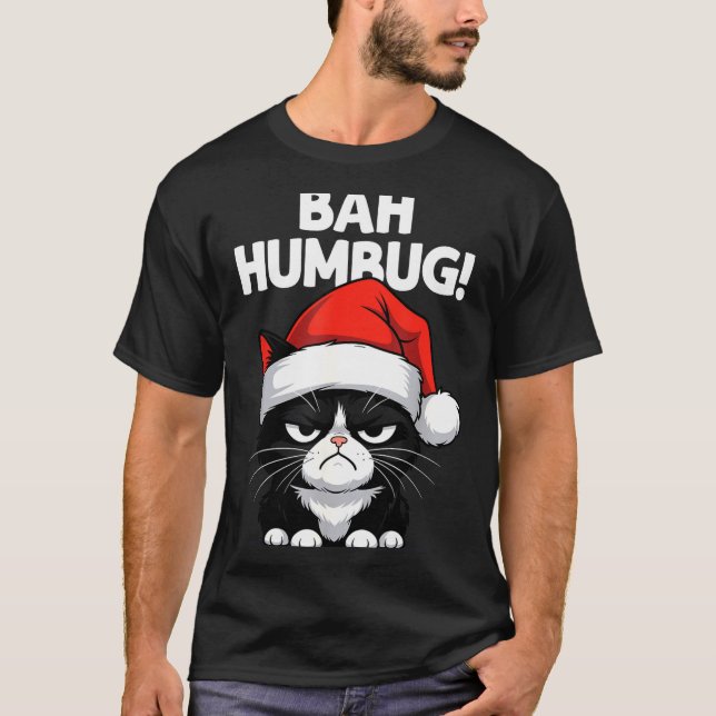 Camiseta Bah Humbug Funny Bad Cat Christmas Hater Cat Lover (Frente)