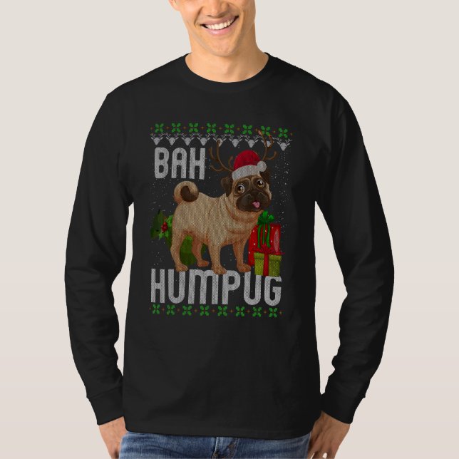 Camiseta Bah Humpug Puggle Ugly Xmas Hum Pug Bebê Cães (Frente)