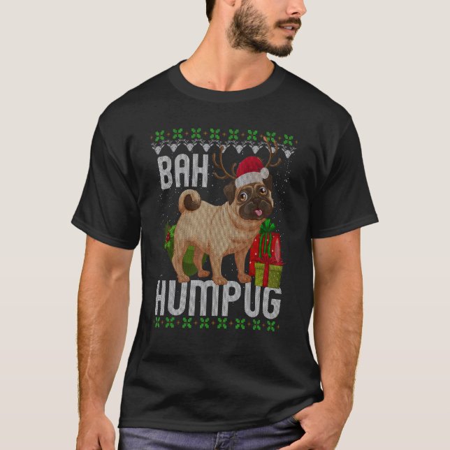 Camiseta Bah Humpug Puggle Ugly Xmas Hum Pug Bebê Cães (Frente)