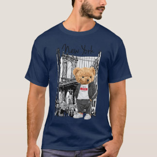 Camiseta Bahaasee Unise Grey Cartooneddy Bear NYC gift