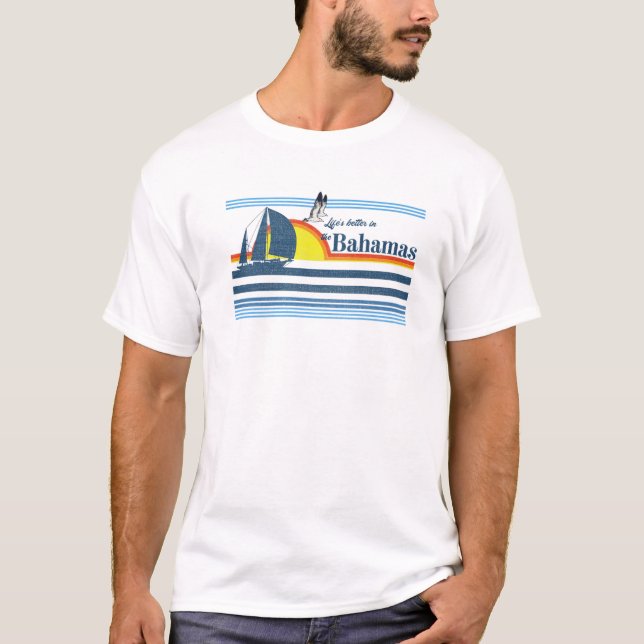 Camiseta Bahamas Beach Retro 70S 80S 90S Barco à vela S (Frente)
