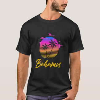 Camiseta Bahamas Caribbean Retro Sunset Palm Tree Flamingo 