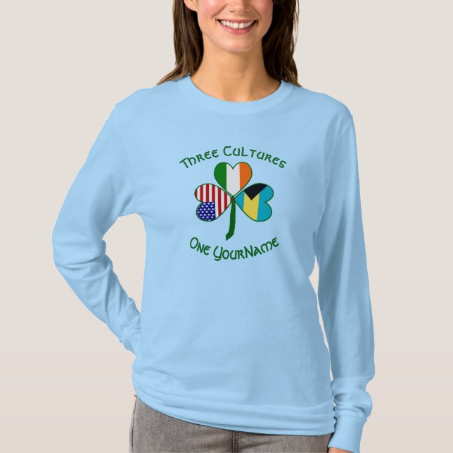 Camiseta Bahamas Irlanda EUA Flags Shamrock Personalizado (Frente)