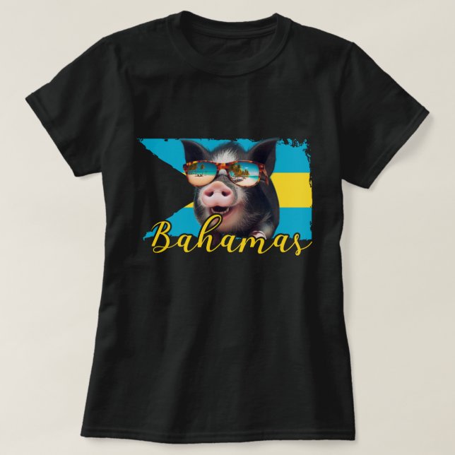 Camiseta Bahamas Nadando Suínos - Exuma Pig Beach Adventure (Frente do Design)