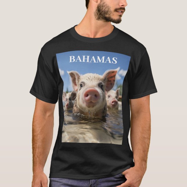 Camiseta Bahamas Nadando Suínos - Exuma Pig Beach Adventure (Frente)