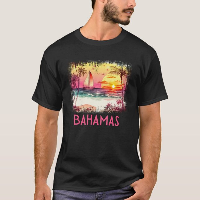 Camiseta Bahamas Palm Tree Beach Vacation Summer and Surf (Frente)