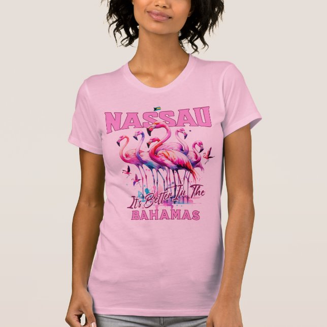 Camiseta Bahamas Souvenir Presente: Nassau Bahamas Flamingo (Frente)