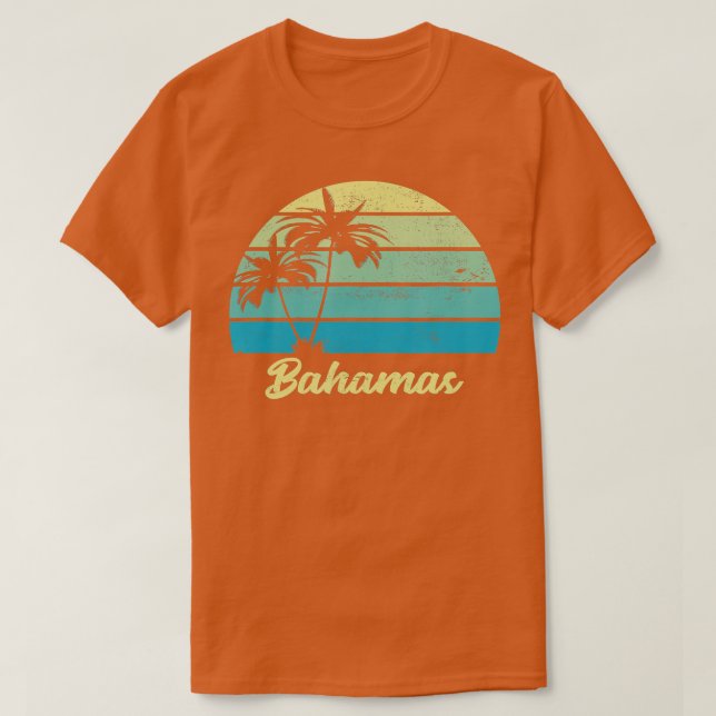 Camiseta Bahamas Souvenir Vacinação Vintage Palm (Frente do Design)