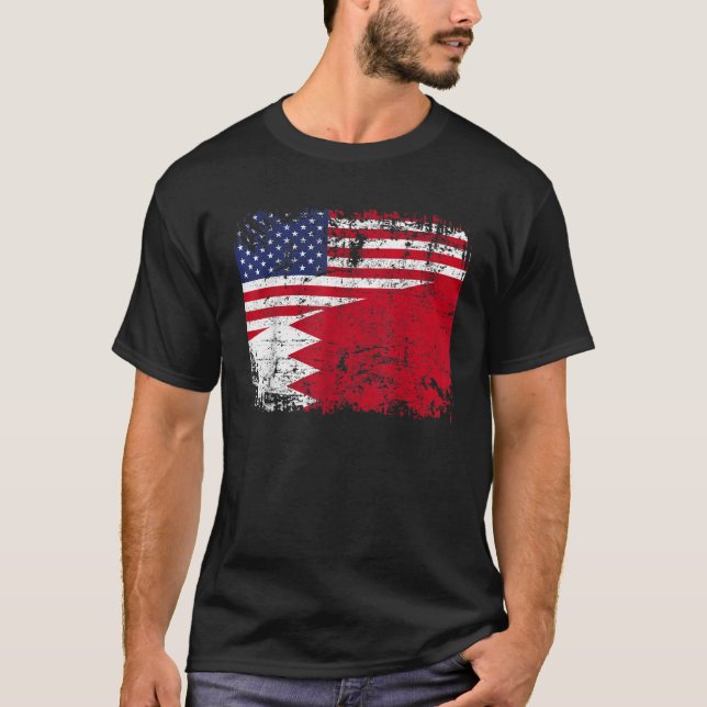 Camiseta BAHRAINI ROOTS Half American Flag USA BAHRAIN FLAG (Frente)