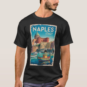 Camiseta Baía de Nápoles Itália Ilustração Arte de Viagem V