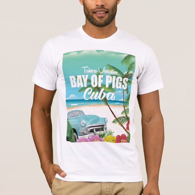 Camiseta Baía de Porcos, poster de férias na praia em Cuba (Frente)