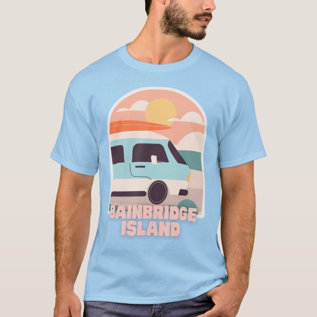 Camiseta Bainbridge Island Beach Retro Pastel Cores Sun Su (Frente)