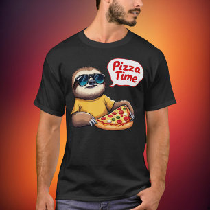 Camiseta Baita Preguiça Comendo Pizza com Balão de Fala Piz
