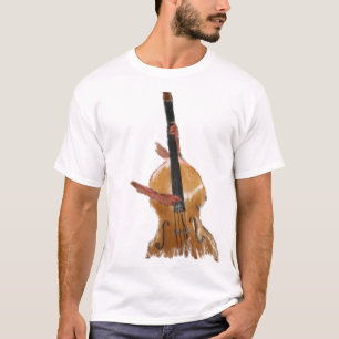 Camiseta Baixo acústico ereto com músico das mãos