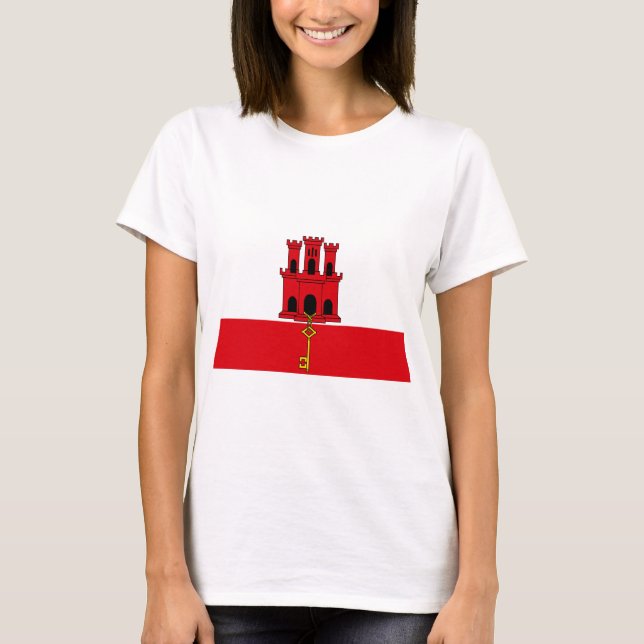 Camiseta Baixo custo! Bandeira de Gibraltar (Frente)