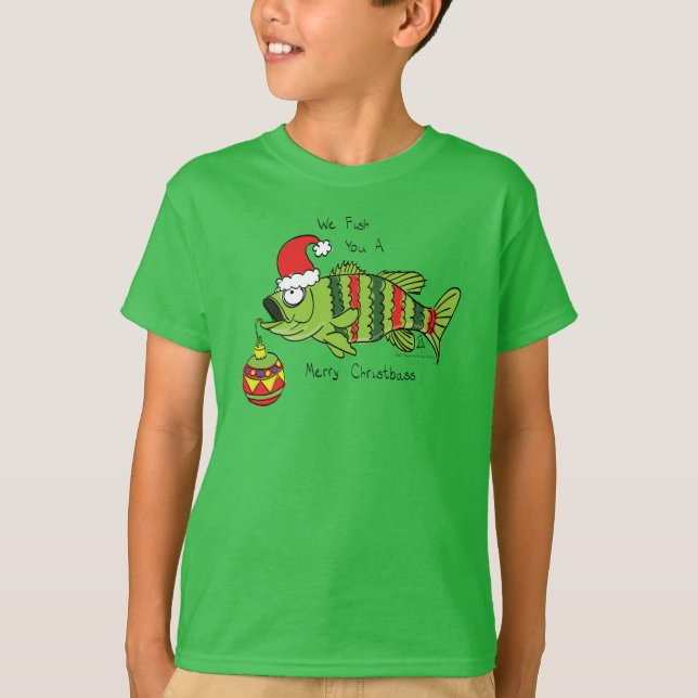 Camiseta Baixo Natal Engraçado Pesca Peixe Cartoon (Frente)