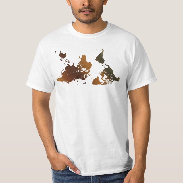 Camiseta BAIXO PARA BAIXO MUNDO ENGRAÇADO T-Shirt MAPA (Frente)