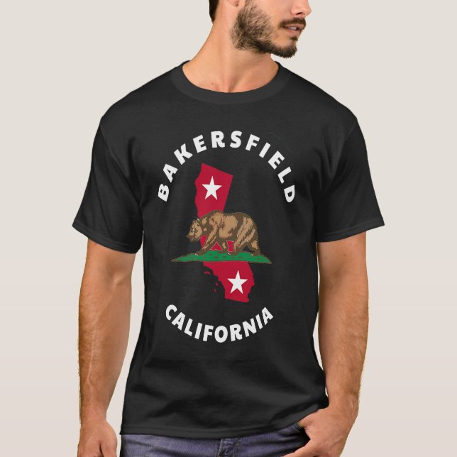 Camiseta Bakersfield California CA Flag e Bear Crachá Souv (Frente)