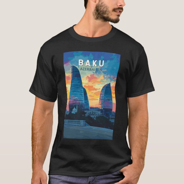 Camiseta Baku Azerbaijão Viagem Art Vintage (Frente)