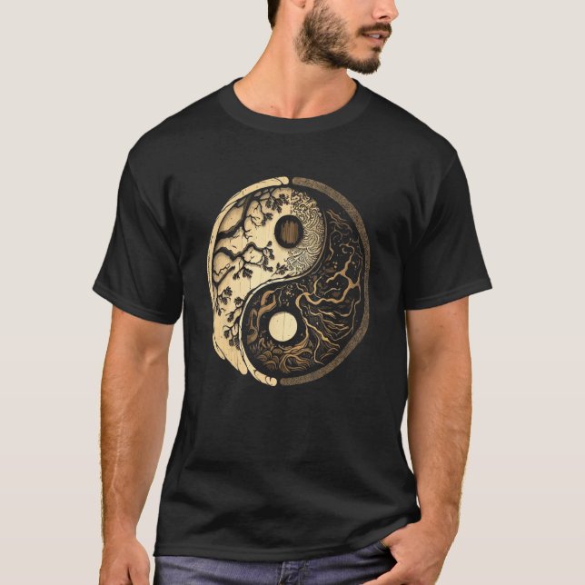 Camiseta Balance and Harmony Yin Yang Symbol with Trees (Frente)