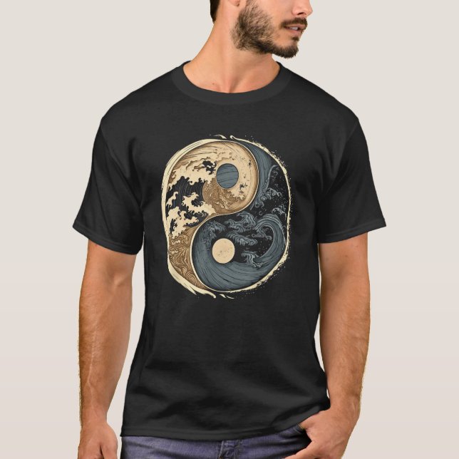 Camiseta Balance and Harmony Yin Yang Symbol with Waves (Frente)