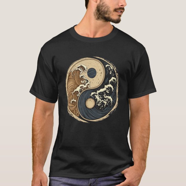 Camiseta Balance and Harmony Yin Yang Symbol with Waves 2 (Frente)