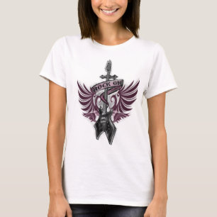 Camiseta balance sobre, guitarra elétrica, asas, cruz, fit