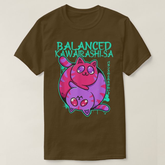 Camiseta Balanced Kawairashi-sa Yin Yang Anime Cat Kitten O (Frente do Design)