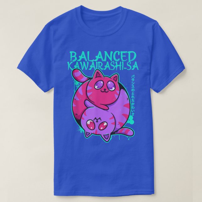 Camiseta Balanced Kawairashi-sa Yin Yang Anime Cat Kitten O (Frente do Design)