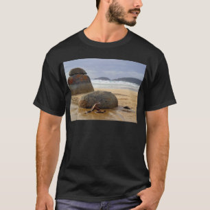 Camiseta Balanced Rocks e Driftwood na praia australiana