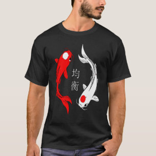 Camiseta Balanço e Harmonia de Peixes Koi Japoneses Yin e Y