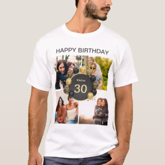 Camiseta Balão de aniversário feliz personalizado 4 Colagem