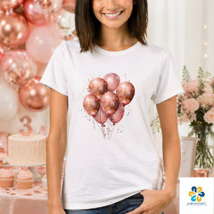 Camiseta balão dourado rosa aquarela