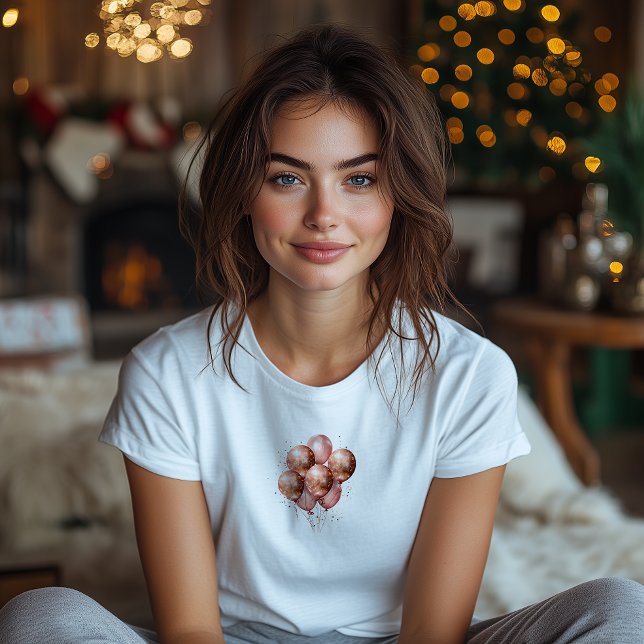 Camiseta balão rosa de ouro de aquarela (Criador carregado)