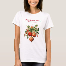 Camiseta Balas de Natal Vermelhas com Holly Festivo
