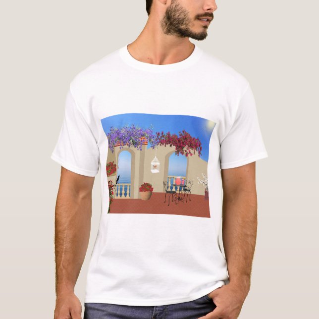 Camiseta Balconi Fora das Flores Mesa Tranquilidade Fora da (Frente)