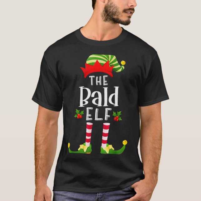 Camiseta Bald Christmas Elf Matching Pajama X-mas Party  (Frente)
