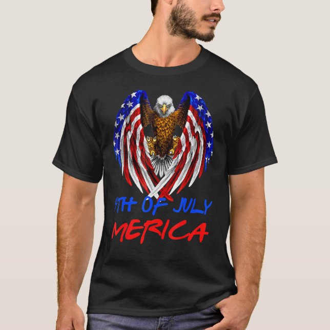 Camiseta Bald Eagle 4 De Julho Merica American Flag Patrio (Frente)