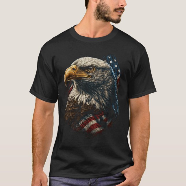 Camiseta Bald Eagle 4th of July  American Flag Distressed R (Frente)