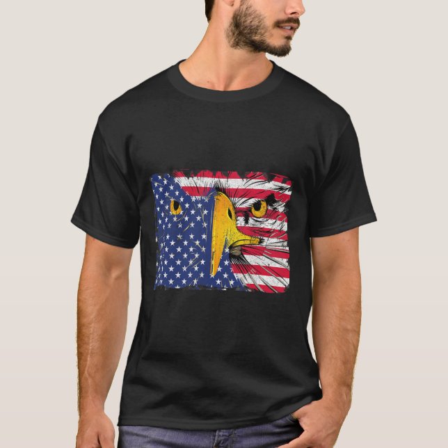 Camiseta Bald Eagle American Flag USA 4 De Julho (Frente)