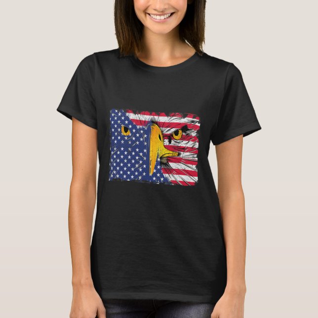 Camiseta Bald Eagle American Flag USA 4 De Julho (Frente)